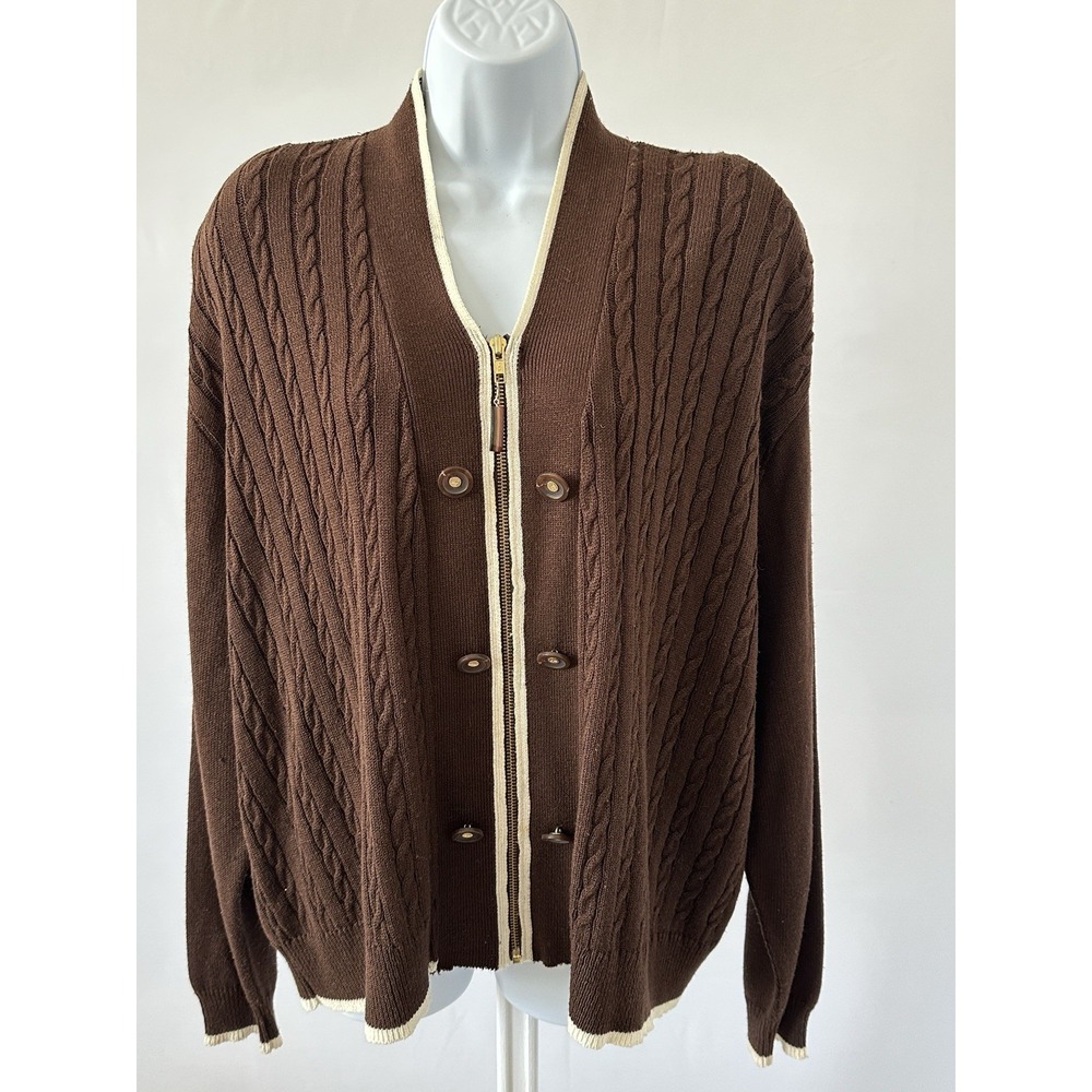 St John Brown Ivory Knit Zip Front Cardigan Sweater, Sz: XL?  (b45)